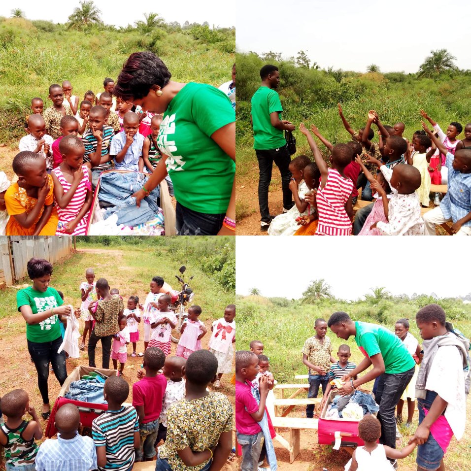 GIVING CLOTHES TO COMMUNITY CHILDREN .